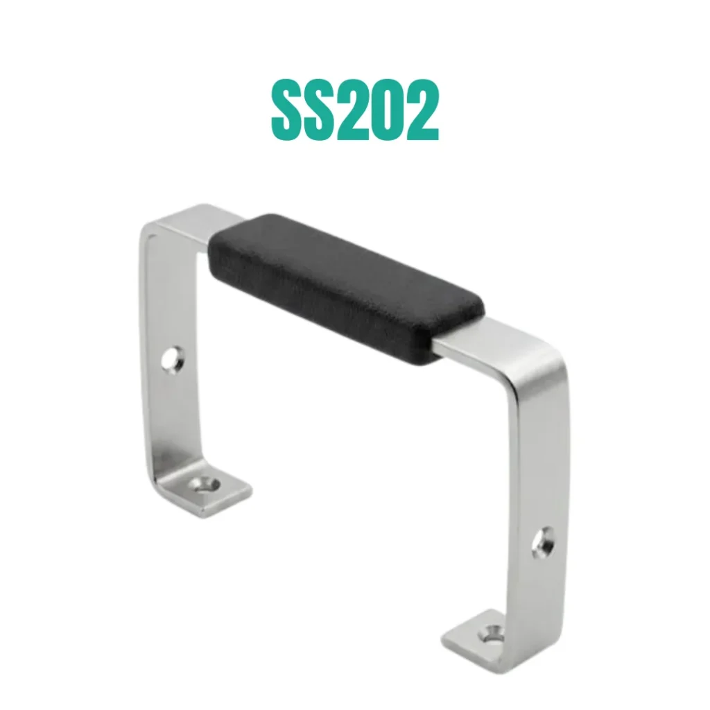 SS202 Handle made from durable 202 stainless steel for electrical panels, industrial enclosures, control cabinets, machinery doors, float switch panels, and equipment housing. This stainless steel handle provides reliable grip, good corrosion resistance, sturdy construction, and long-lasting performance for commercial and industrial applications.