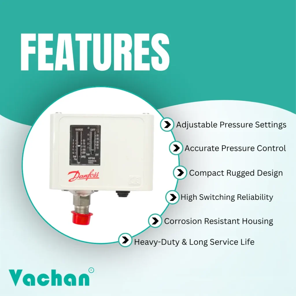 Feature image showcasing the Vachan Pressure Switch with adjustable pressure settings, accurate pressure control, compact rugged design, reliable switching mechanism, corrosion-resistant housing, heavy-duty construction, easy installation, long operational life, stable pump automation, and dependable performance. Designed for automatic pressure management in water pumping systems across residential, agricultural, commercial, and industrial applications. Suitable for low-pressure and high-pressure pump installations requiring consistent water pressure and pump protection. Frequently searched keywords include adjustable pressure switch, water pressure controller, automatic pump pressure switch, industrial pressure switch, pump automation controller, pressure regulator, booster pump controller, hydro pneumatic pressure switch, and pressure monitoring equipment.