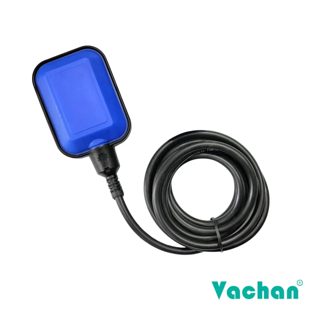 Rectangular Float Switch without Counter Weight available in multiple colour options with durable cable, integrated counter weight, and heavy-duty construction for automatic water level control, pump automation, overflow prevention, and industrial liquid level monitoring.