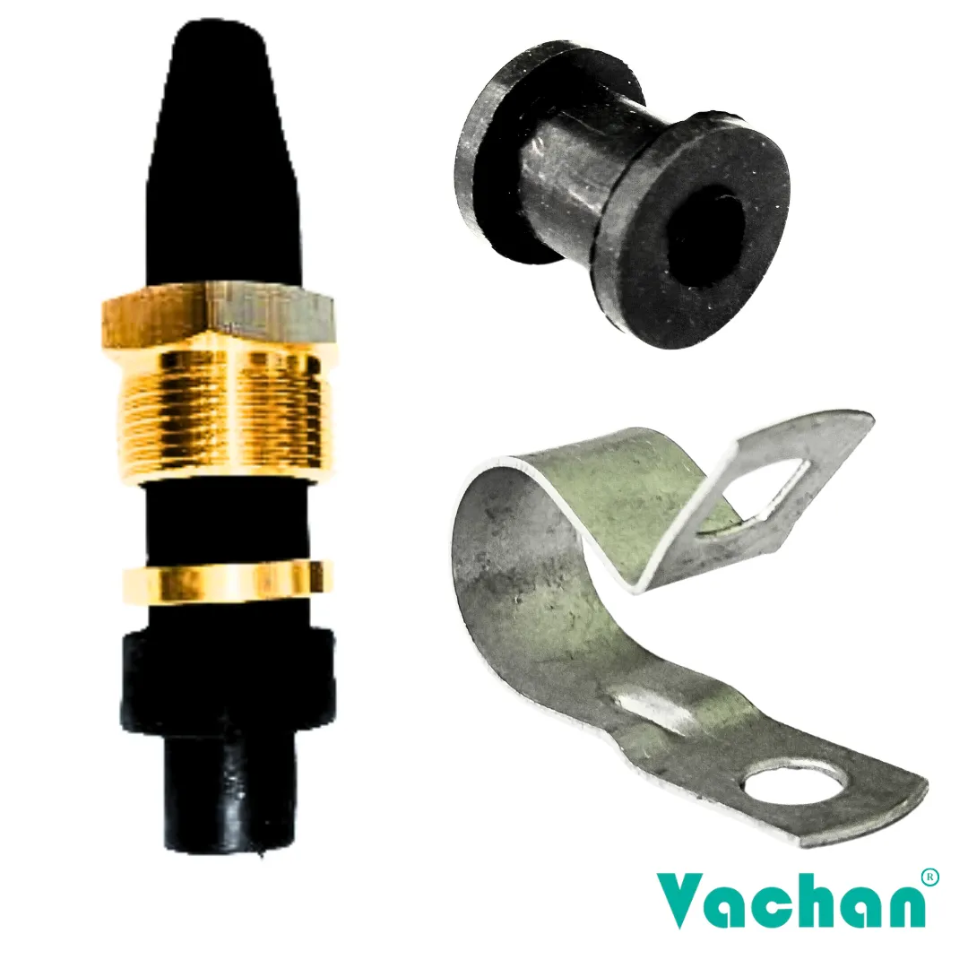 Thumbnail image of the Vachan Rubber Grommet Kit suitable for Kirloskar and other compatible pumps. This complete replacement kit includes a durable rubber grommet, precision brass nut, brass washer, rubber bush, and stainless steel P-clip for secure cable routing and waterproof sealing. Designed to prevent water ingress, reduce cable wear, and improve pump reliability during continuous operation. Manufactured using premium-quality industrial materials for long service life in residential, agricultural, commercial, and industrial pumping systems. Frequently searched keywords include Kirloskar pump accessories, pump rubber grommet kit, brass nut and washer, waterproof cable sealing kit, replacement rubber bush, submersible pump spare parts, cable gland kit, and pump repair accessories.