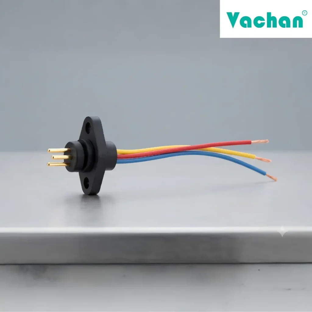 Thumbnail image of the Vachan V4 Oil Filled Pump Cable Kit Socket featuring premium plastic moulded construction, brass connector pins, and high-temperature Teflon insulated wires. Designed for secure electrical connections in V4 oil filled submersible motors using both 1.5 Sq.mm and 2.5 Sq.mm flat cable kits. The waterproof socket provides dependable insulation, leak-proof cable entry, corrosion resistance, and long-lasting performance in borewell pumping systems. Available with Red, Yellow, and Blue colour-coded wires for simplified installation. Frequently searched keywords include V4 pump socket, waterproof cable connector, submersible motor connector, oil filled pump socket, Teflon wire assembly, V4 pump cable kit, plastic moulded connector, and pump electrical accessories.