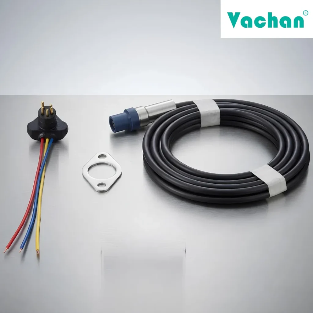 Compact view of the Vachan ISI Marked V4 Oil Filled Cable Kit featuring a heavy-duty oil filled flat cable, waterproof moulded socket, and stainless steel flat clamp for V4 submersible pumps. Manufactured for dependable electrical performance, waterproof sealing, and superior insulation in borewell motor installations. Suitable for replacing damaged submersible motor cables in agricultural, residential, commercial, and industrial pumping systems. Designed for extended service life under continuous operation. Common Google search terms include V4 oil filled cable, submersible pump cable kit, waterproof cable assembly, ISI marked pump cable, borewell motor cable, V4 motor spare parts, replacement submersible cable, oil filled flat cable, waterproof connector cable, and heavy-duty pump wiring kit.
