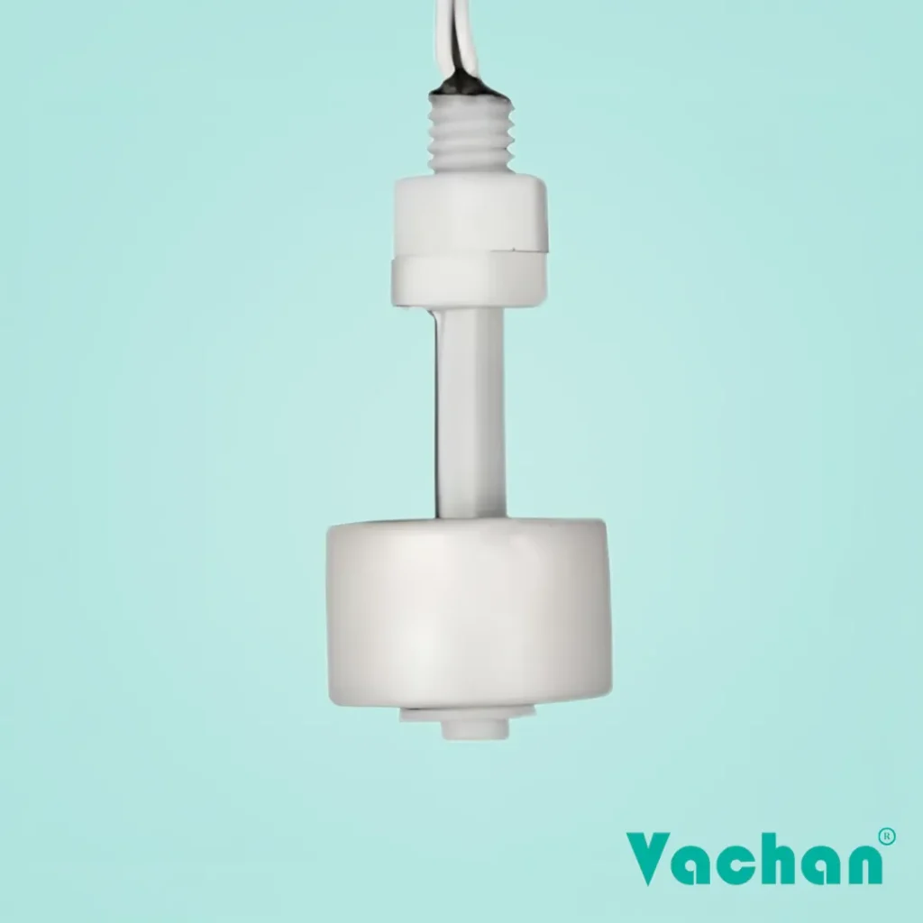 VFS 102 Float Sensor water level sensor with vertical polypropylene float design for automatic liquid level detection in water tanks, RO systems, industrial equipment, and process control applications.