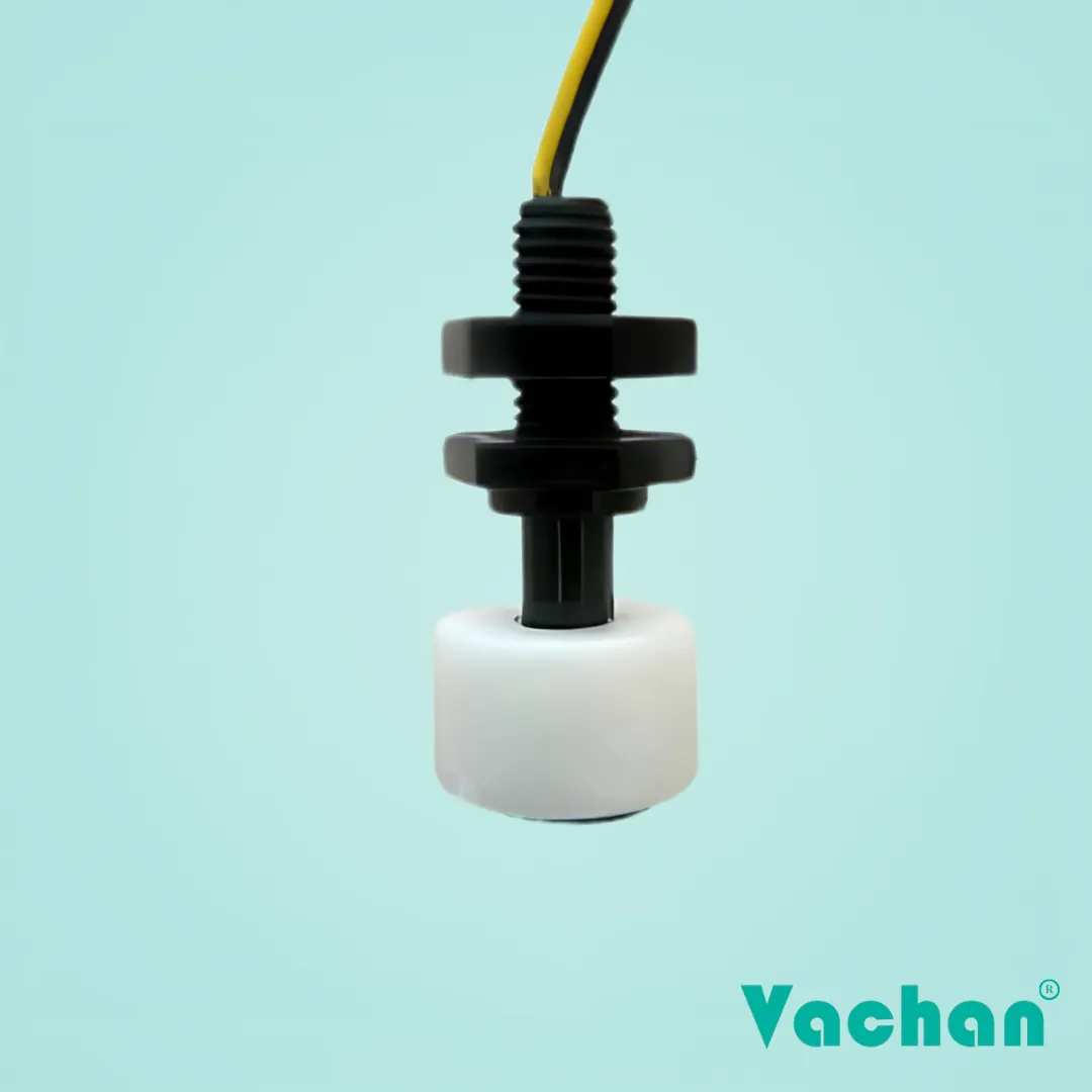 VFS 103 Float Sensor vertical water level sensor with polypropylene housing and compact float design for automatic liquid level detection in tanks, reservoirs, RO systems, and industrial process applications.