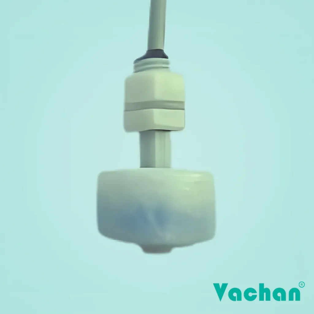 VFS 104 Float Sensor vertical water level sensor with polypropylene housing for automatic liquid level detection in water tanks, RO systems, industrial process tanks, and liquid storage applications.