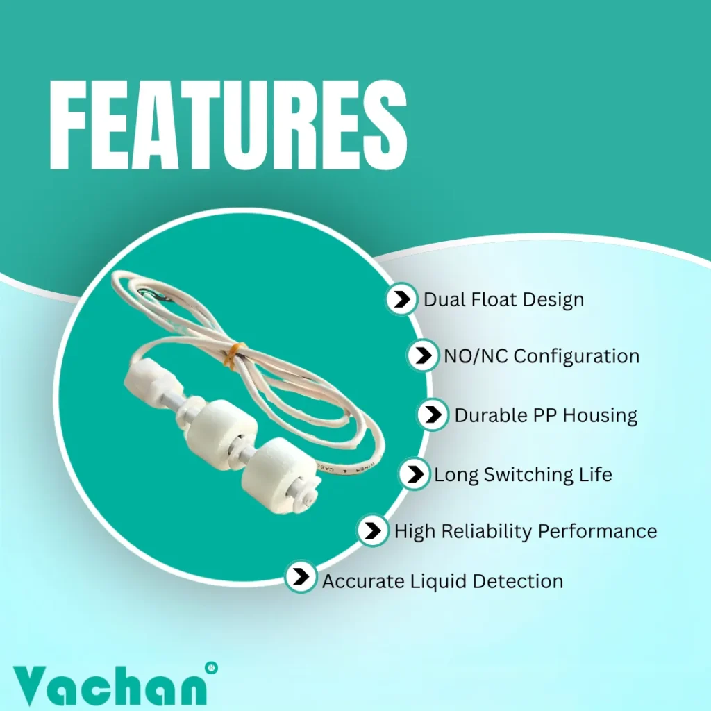 VFS 107 Dual Float Sensor featuring dual float design, NO and NC contact configuration, durable polypropylene housing, long switching life, accurate liquid level detection, and high reliability performance. Designed for automatic water level control, dual level monitoring, industrial liquid level sensing, water storage tanks, overhead tanks, underground reservoirs, RO water systems, pump control panels, chemical storage tanks, and industrial automation systems. This vertical dual float switch is widely searched as a float sensor, water level sensor, liquid level sensor, tank level sensor, dual float switch, automatic water level controller, reed switch float sensor, PP float switch, industrial float sensor, reservoir level sensor, and water tank float switch for dependable and maintenance-free operation.