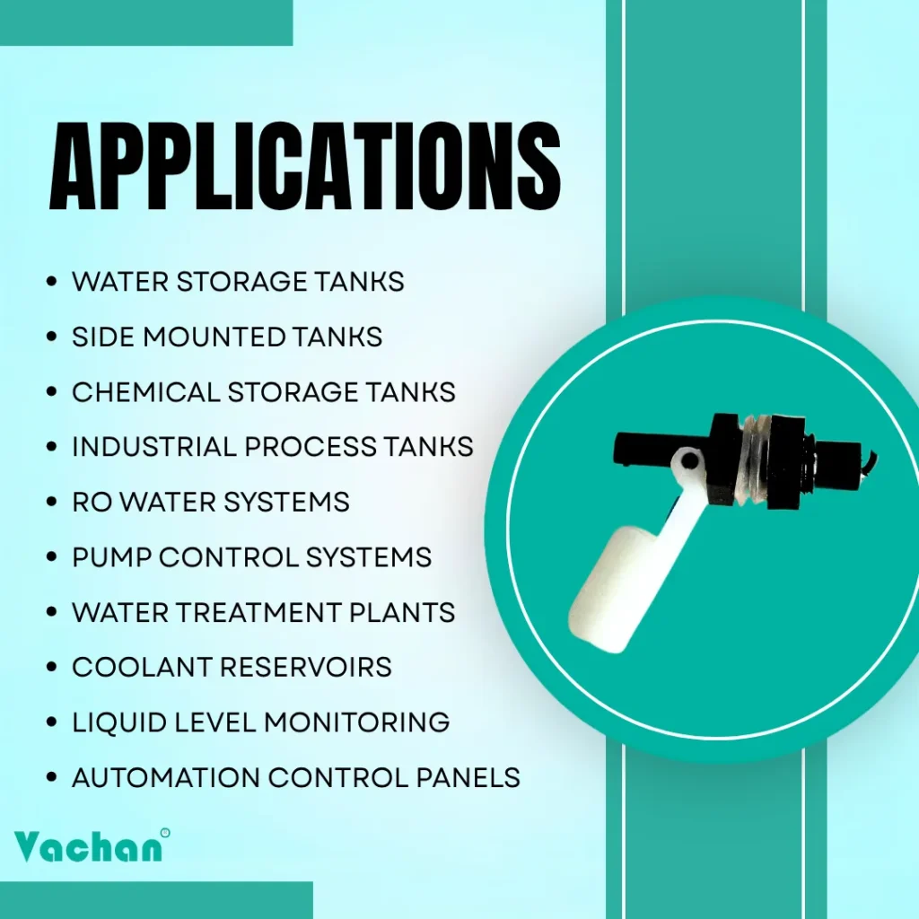 VFS 108 side mount float sensor and horizontal water level sensor designed for accurate liquid level monitoring in water storage tanks, side mounted tanks, chemical storage tanks, industrial process tanks, RO water systems, pump control systems, water treatment plants, coolant reservoirs, automation control panels, and liquid level monitoring applications. This horizontal float switch uses reliable reed switch technology for automatic pump control and tank level detection. Commonly searched as a side mount float switch, horizontal float switch, water level sensor, float sensor, liquid level sensor, tank level sensor, water tank float switch, automatic water level controller, industrial float switch, nylon float switch, coolant level sensor, reservoir level sensor, and liquid level controller for residential, commercial, and industrial applications requiring dependable long-term performance.