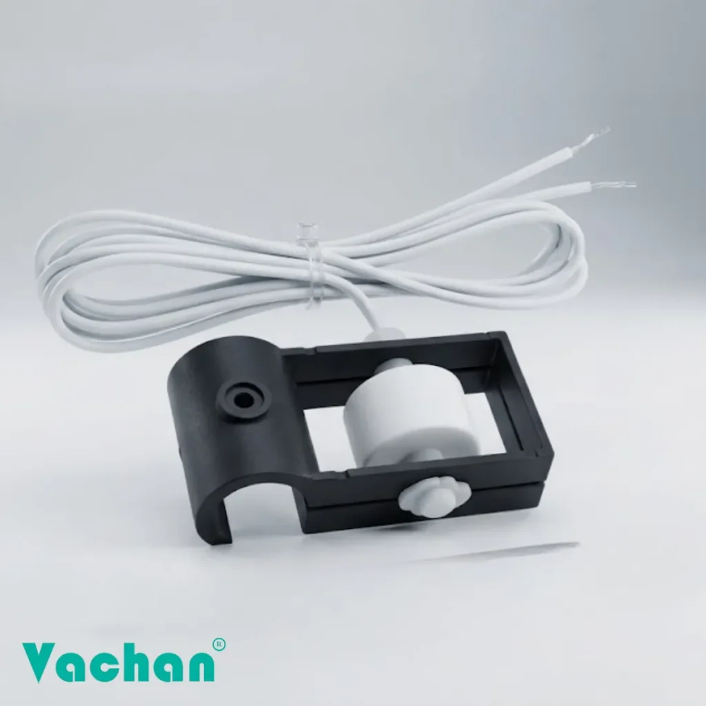 VFS 110 pipe mounted float sensor with integrated cable, compact polypropylene float assembly, and secure 3/4 inch pipe mounting bracket for accurate water level sensing and automatic liquid level control. This reed switch float sensor is suitable for water storage tanks, overhead tanks, RO systems, industrial process equipment, cooling water systems, chemical tanks, and pump automation systems. Frequently searched as a float sensor, water level sensor, pipe mount float switch, 3/4 inch float switch, water tank float switch, liquid level sensor, tank level sensor, automatic water level controller, industrial float switch, polypropylene float switch, pump control sensor, liquid level controller, and reed switch water level sensor for reliable long-term operation.