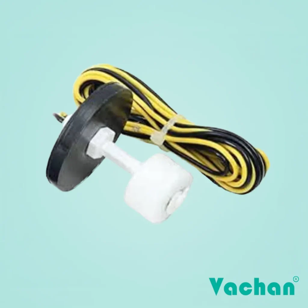Vachan VFS 120 float sensor water level sensor with durable polypropylene housing, high-buoyancy white float, black mounting flange, and yellow PVC cable for reliable automatic water level control in tanks and reservoirs. This compact side-mounted float switch is designed for overhead water tanks, underground sump tanks, RO systems, water purifiers, industrial water storage tanks, pump control panels, cooling water systems, irrigation systems, and liquid storage applications. The corrosion-resistant construction and leak-proof design ensure dependable operation in demanding environments while providing accurate liquid level detection for automatic pump start and stop functions. Ideal for residential, commercial, agricultural, and industrial water level automation, the VFS 120 float switch helps prevent tank overflow, dry running, and water wastage while delivering long-lasting, maintenance-free performance.
