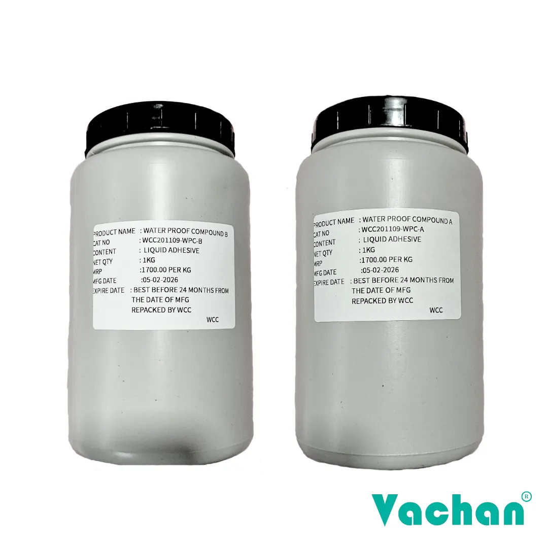 Thumbnail image of Vachan Waterproof Compound A and B kit designed for waterproof sealing of electrical cable joints, float switch wiring, and submersible pump cable connections. The two-part liquid adhesive system creates a strong moisture-resistant seal that prevents water ingress, protects electrical terminals from corrosion, and improves insulation performance. Suitable for dewatering pumps, borewell pumps, submersible motors, and outdoor electrical installations. Easy application and approximately 4–5 hour drying time make it suitable for professional electrical maintenance and repair work. Frequently searched keywords include waterproof cable sealing kit, electrical waterproof compound, submersible pump cable adhesive, waterproof resin for cable joints, float switch sealing compound, and electrical joint protection.