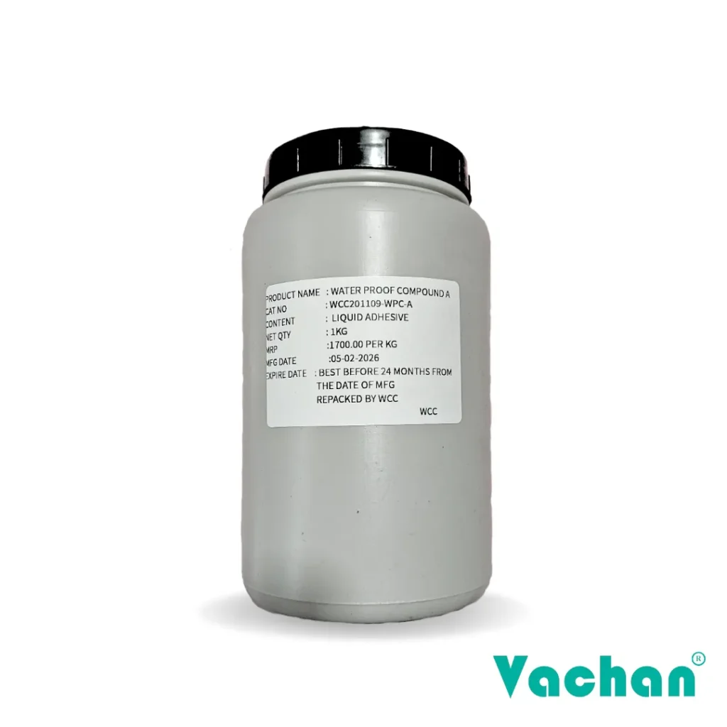 Vachan Waterproof Compound A is a high-performance liquid adhesive formulated for waterproof sealing of electrical cable joints, submersible motor cables, float switch wiring, and dewatering pump power cable assemblies. The compound offers excellent adhesion to cable insulation and terminals while preventing water ingress, corrosion, and moisture-related electrical failures. Suitable for both indoor and outdoor applications, it enhances electrical reliability, increases insulation performance, and extends component life. The easy-to-use liquid formulation ensures consistent sealing with a drying time of approximately 4–5 hours. Frequently searched keywords include waterproof adhesive compound, cable joint sealant, submersible pump waterproof compound, electrical insulation adhesive, waterproof electrical resin, pump cable sealing solution, and float switch waterproof compound.