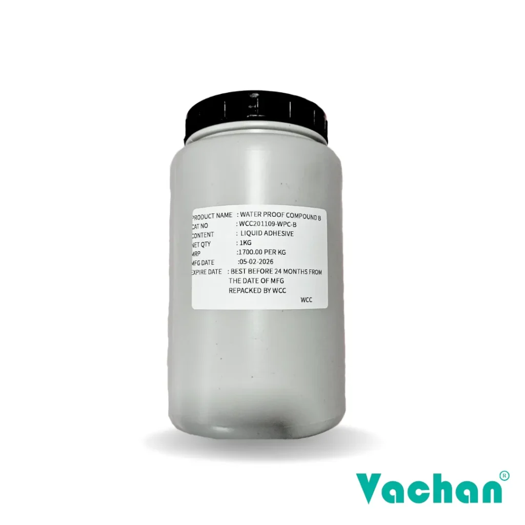 Vachan Waterproof Compound B is a premium liquid adhesive waterproof sealing compound designed for sealing electrical cable joints, submersible pump cables, float switches, and dewatering pump power cable connections. It provides strong adhesion to cables and electrical terminals while creating a durable moisture-proof barrier that prevents water ingress and corrosion. Suitable for both indoor and outdoor electrical applications, this waterproof compound helps improve electrical safety, extend cable life, and reduce maintenance costs. The easy-to-apply liquid formulation offers uniform coverage with a drying time of approximately 4–5 hours. Frequently searched keywords include waterproof cable joint compound, electrical waterproof adhesive, submersible pump sealing compound, float switch waterproof sealant, dewatering pump cable compound, waterproof electrical resin, and moisture resistant cable sealant.